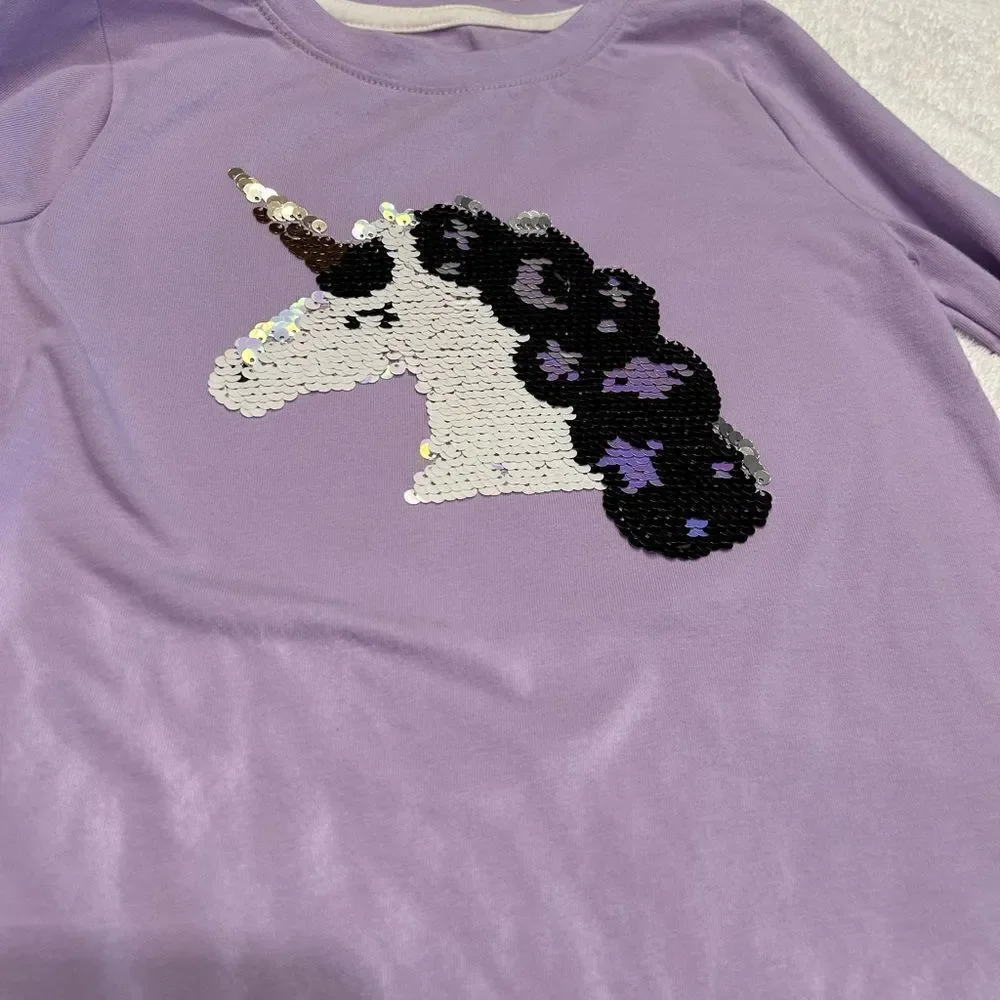 Cat & Jack Small 6/6x purple unicorn sequined embellished long sleeve tee shirt